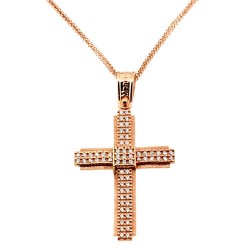 Ροζ χρυσός βαπτιστικός σταυρός Κ14 με αλυσίδα